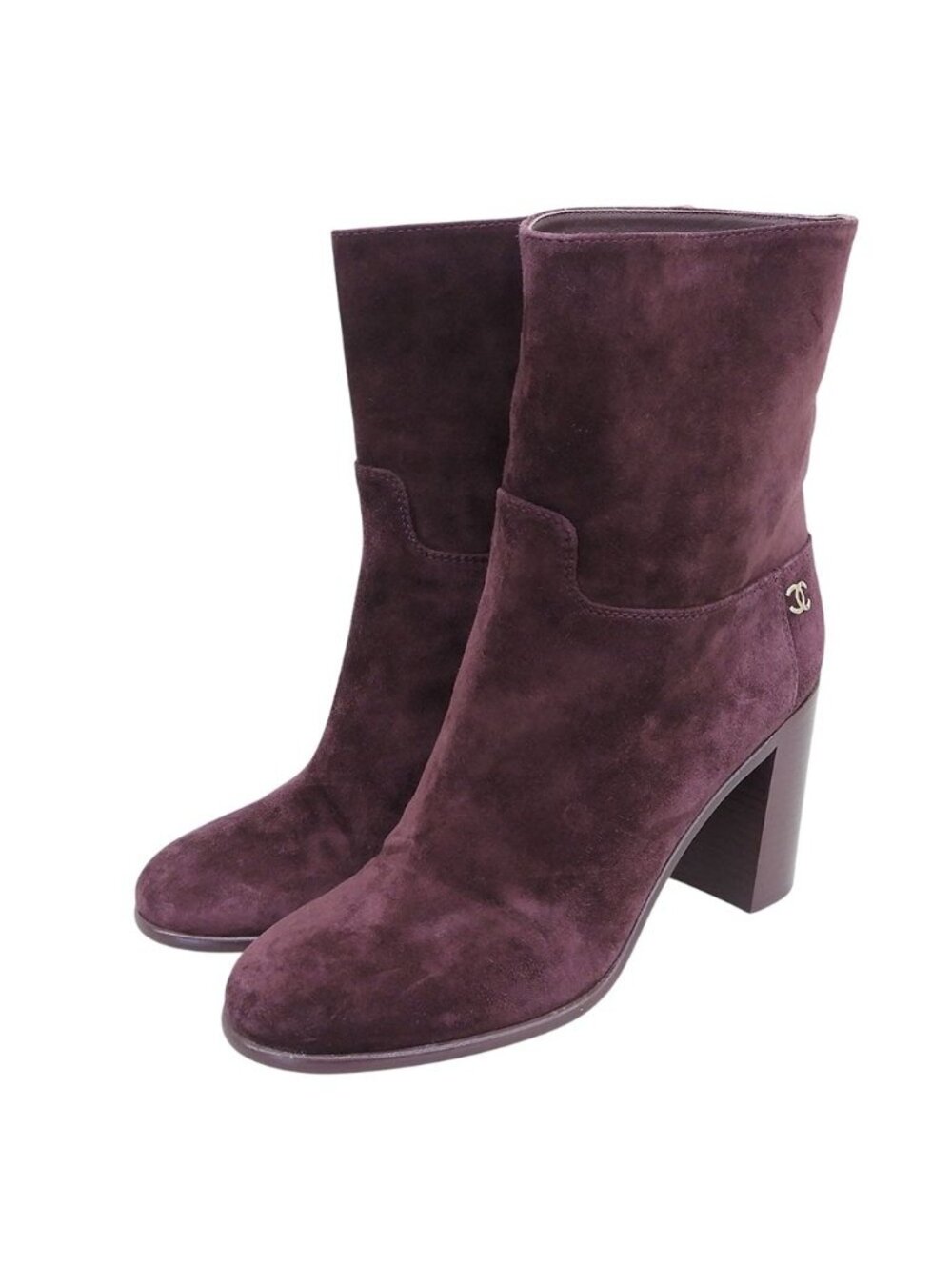 Chanel CC Logo Suede Short Boots Purple